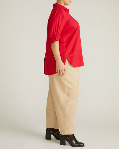 Button Back Linen Blend Polo Shirt - Brilliant Red | Universal Standard