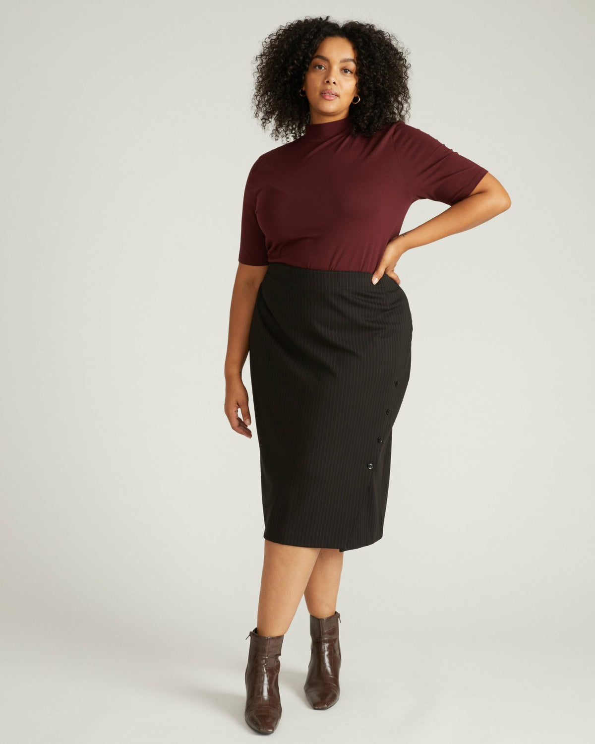 Anya Ponte Skirt - Slate Pinstripe | Universal Standard