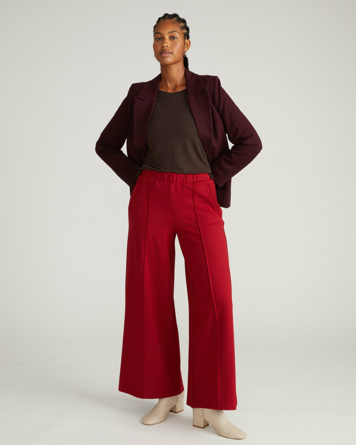 Pam Pintuck Wide Leg Ponte Pants - Garnet | Universal Standard