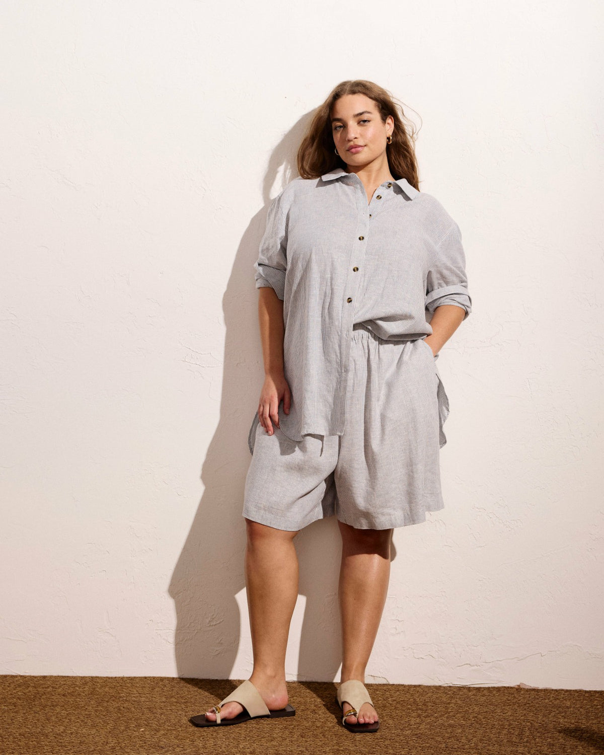 Juniper Linen Blend Easy Pull-On Shorts - Beach Stripe | Universal Standard