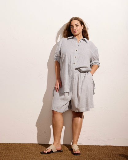 Juniper Linen Blend Easy Pull-On Shorts - Beach Stripe | Universal Standard