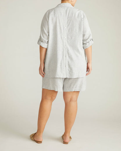 Juniper Linen Blend Easy Pull-On Shorts - Beach Stripe | Universal Standard