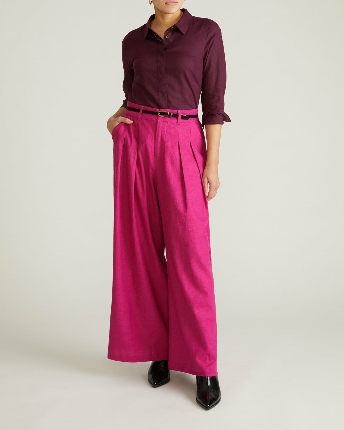 Palais Stretch Linen Blend Wide Leg Pant - Hyper Pink | Universal Standard