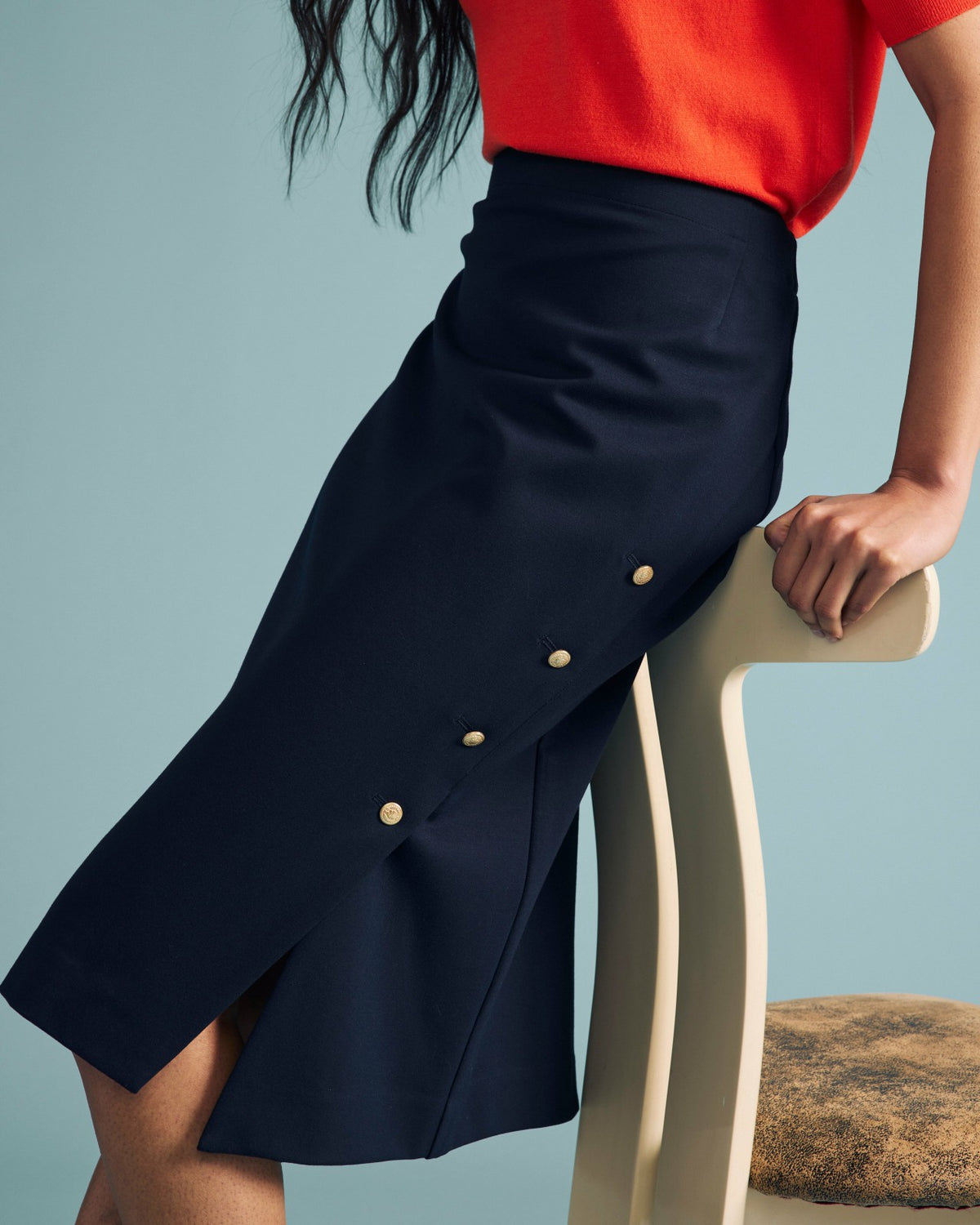 Anya Ponte Skirt - Navy with Gold Buttons | Universal Standard