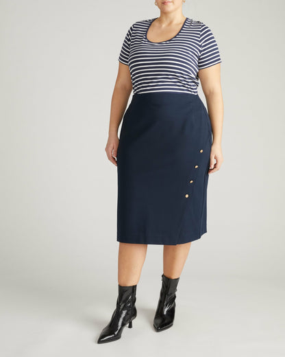 Anya Ponte Skirt - Navy with Gold Buttons | Universal Standard