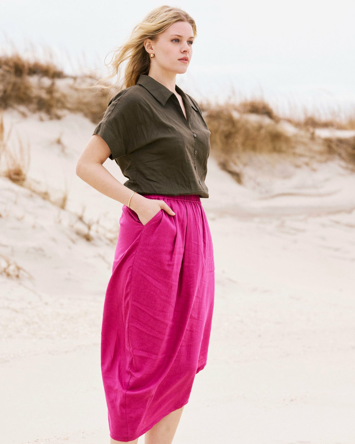 Geneva Linen Blend Skirt - Hyper Pink | Universal Standard