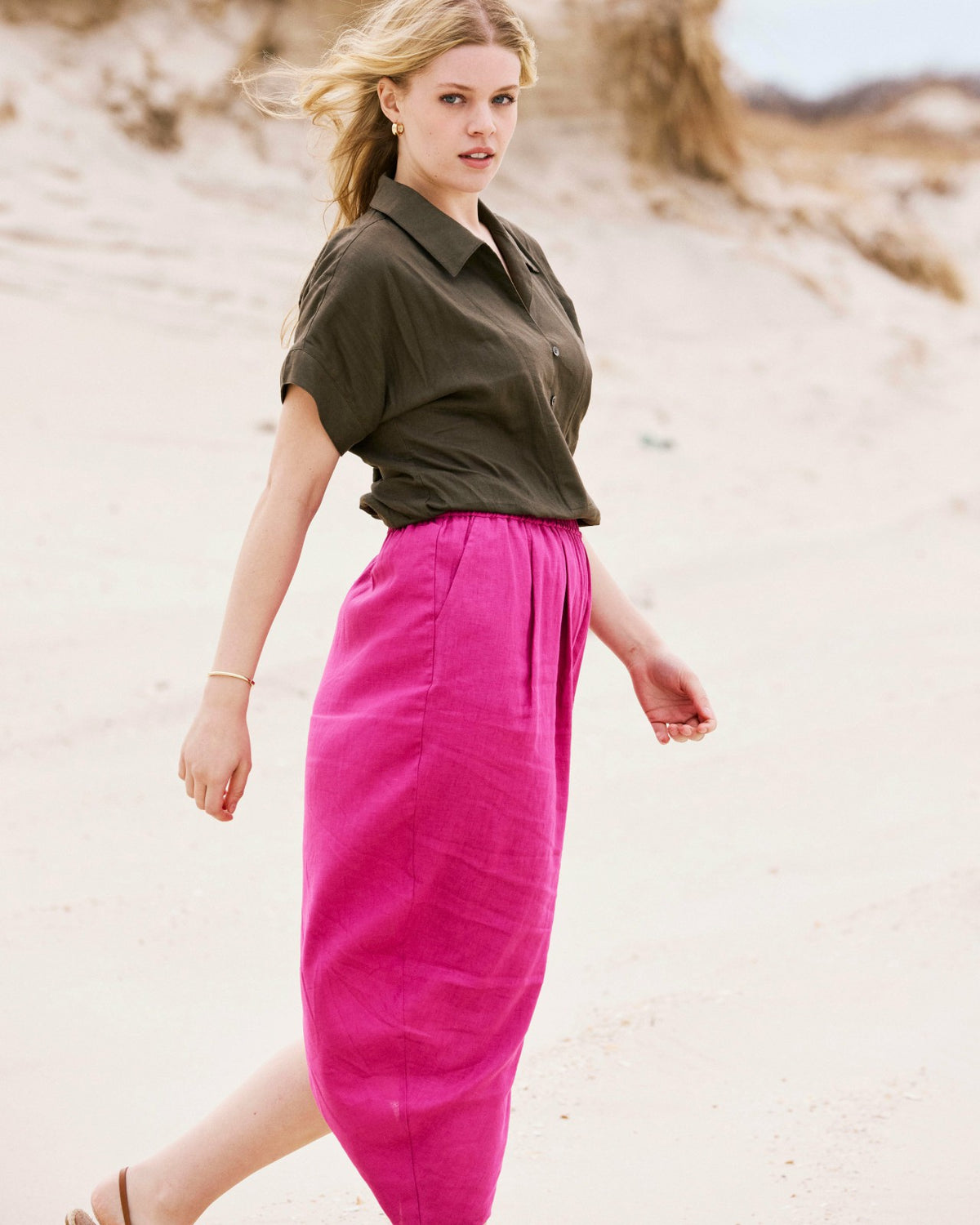 Geneva Linen Blend Skirt - Hyper Pink | Universal Standard