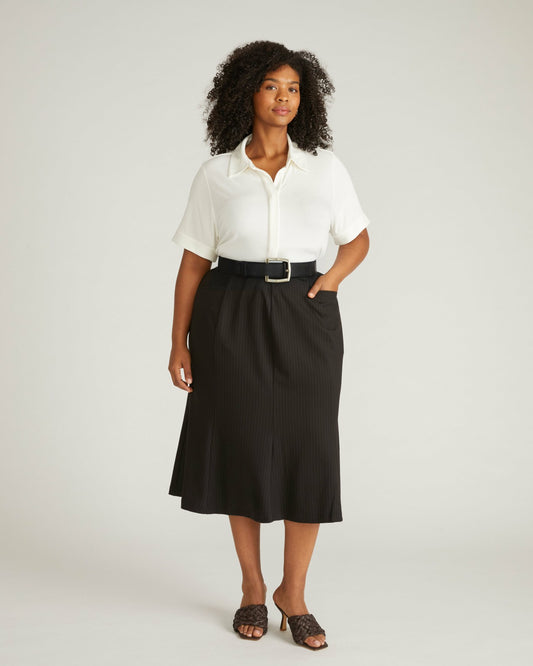 Carla Ponte Skirt - Slate Pinstripe | Universal Standard