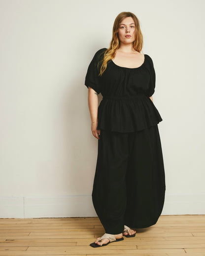 Cosma Barrel Leg Linen Blend Pants - Black | Universal Standard