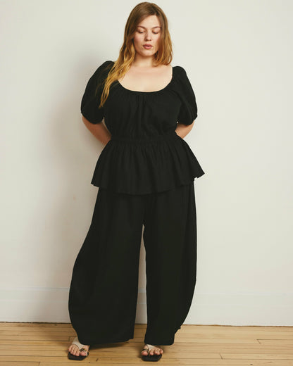Cosma Barrel Leg Linen Blend Pants - Black | Universal Standard