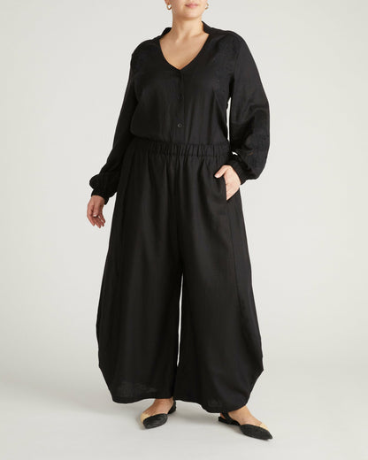 Cosma Barrel Leg Linen Blend Pants - Black | Universal Standard