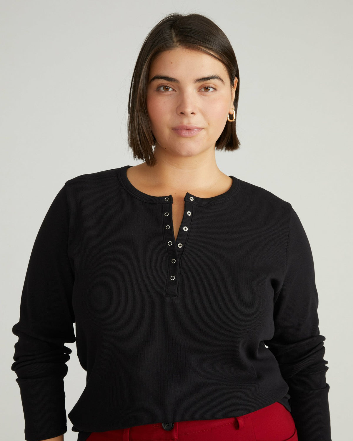 Henley Long Sleeve Ribbed Tee - Black | Universal Standard