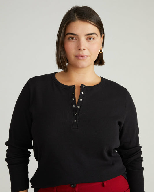 Henley Long Sleeve Ribbed Tee - Black | Universal Standard