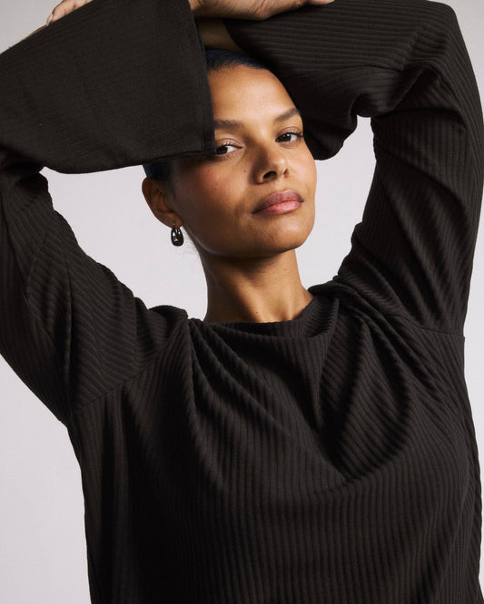 Yasmin Flare Sleeve Ribbed Top - Black | Universal Standard