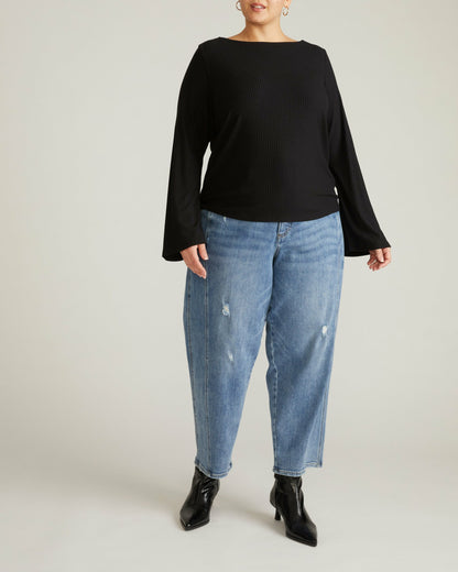 Yasmin Flare Sleeve Ribbed Top - Black | Universal Standard