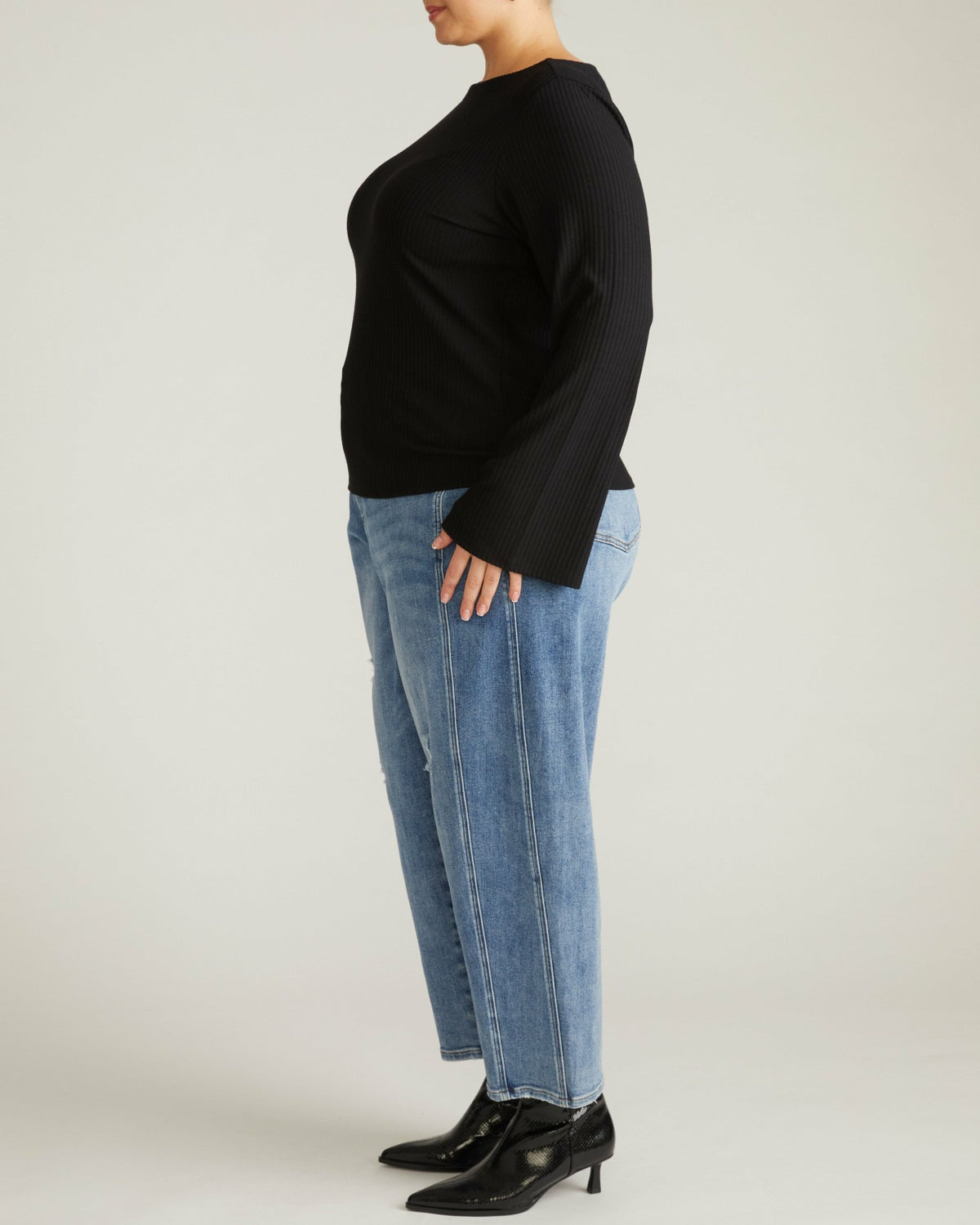 Yasmin Flare Sleeve Ribbed Top - Black | Universal Standard