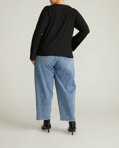 Yasmin Flare Sleeve Ribbed Top - Black | Universal Standard