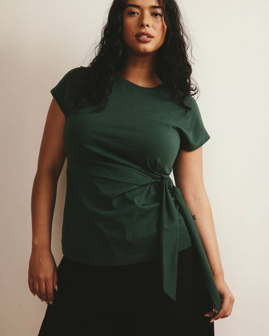 Crescent Breton Stripe Knot Tee - Solid Conifer | Universal Standard