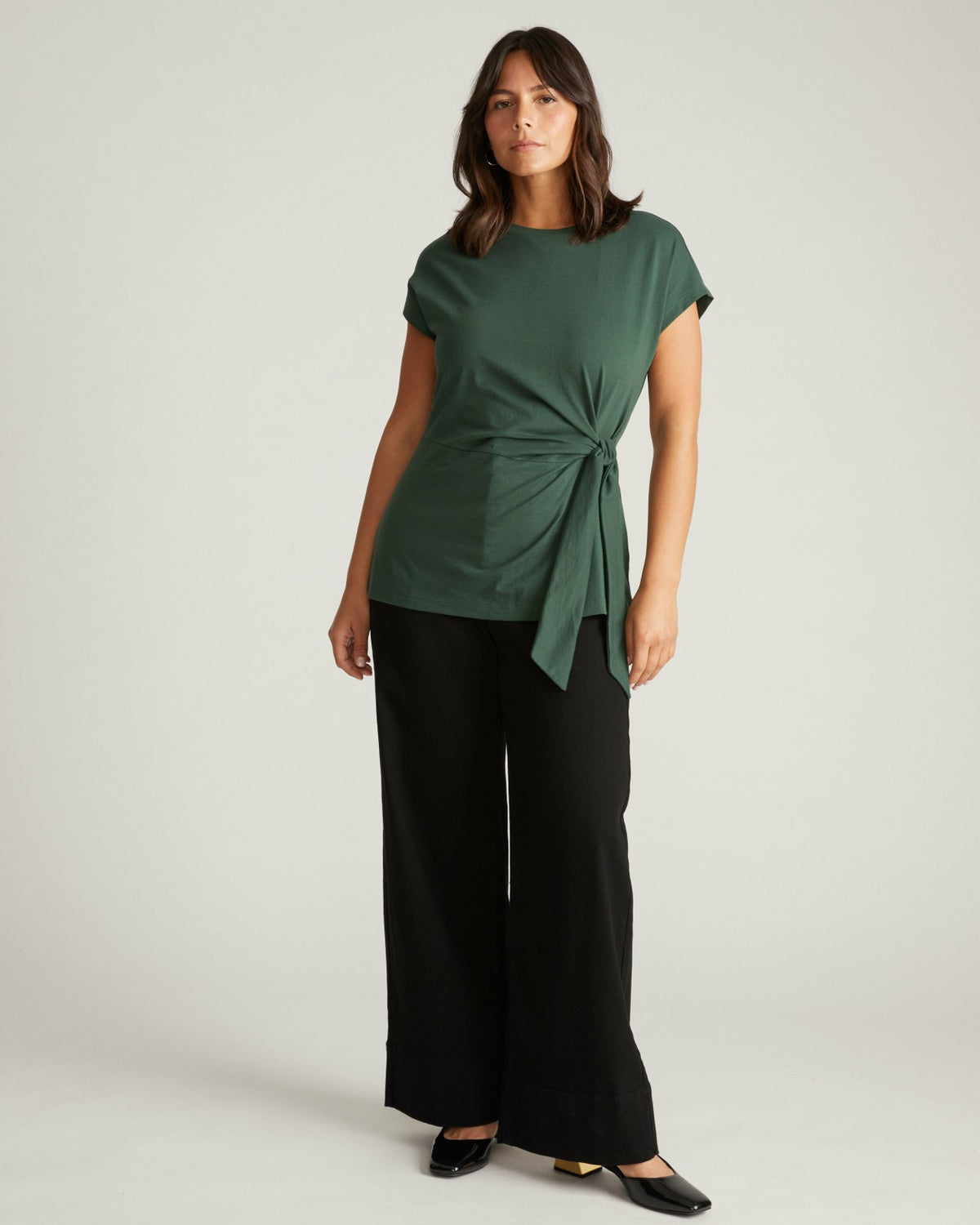 Crescent Breton Stripe Knot Tee - Solid Conifer | Universal Standard