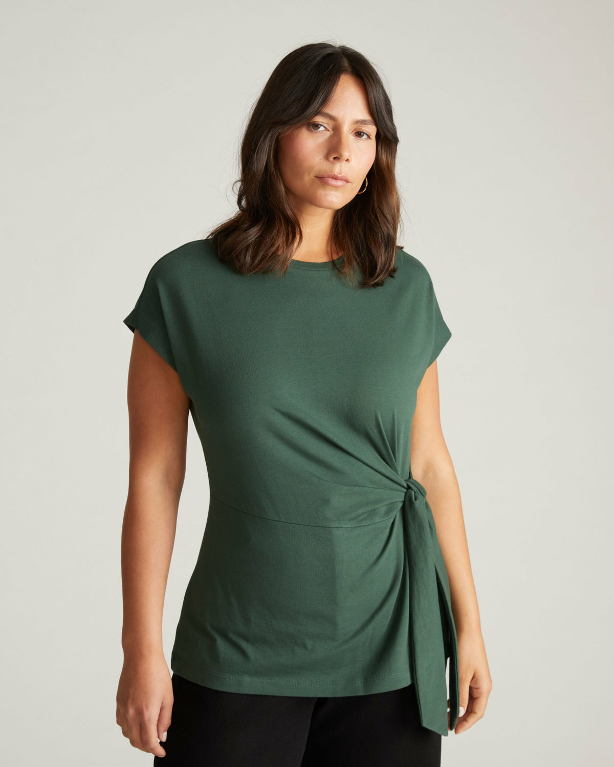 Crescent Breton Stripe Knot Tee - Solid Conifer | Universal Standard