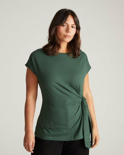 Crescent Breton Stripe Knot Tee - Solid Conifer | Universal Standard