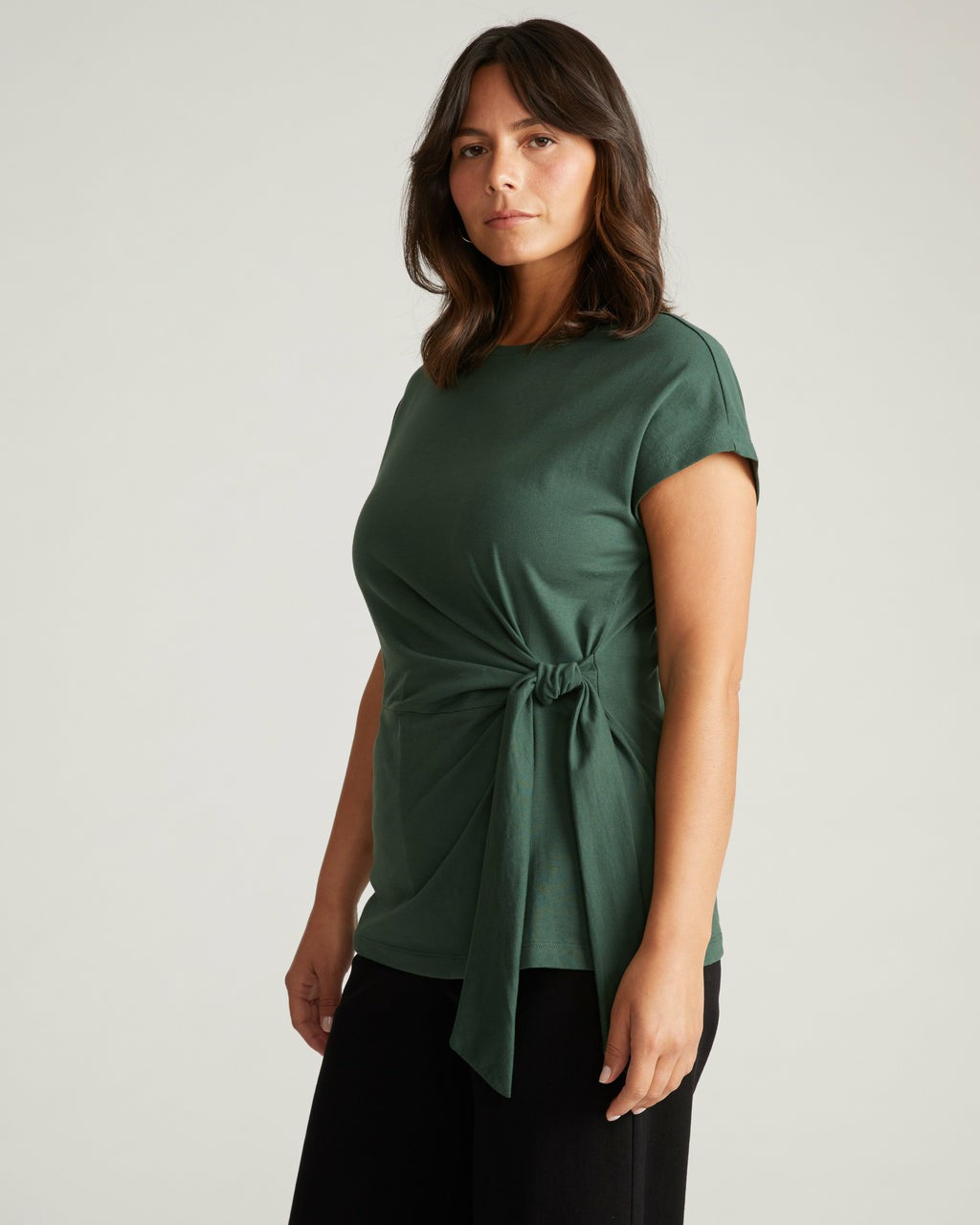 Crescent Breton Stripe Knot Tee - Solid Conifer | Universal Standard