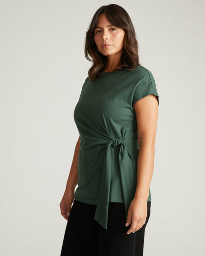 Crescent Breton Stripe Knot Tee - Solid Conifer | Universal Standard