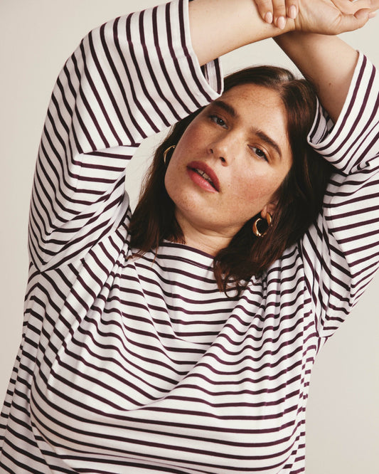 Montauk Breton Stripe Bell Sleeve Top - White/Gamay Stripe | Universal Standard