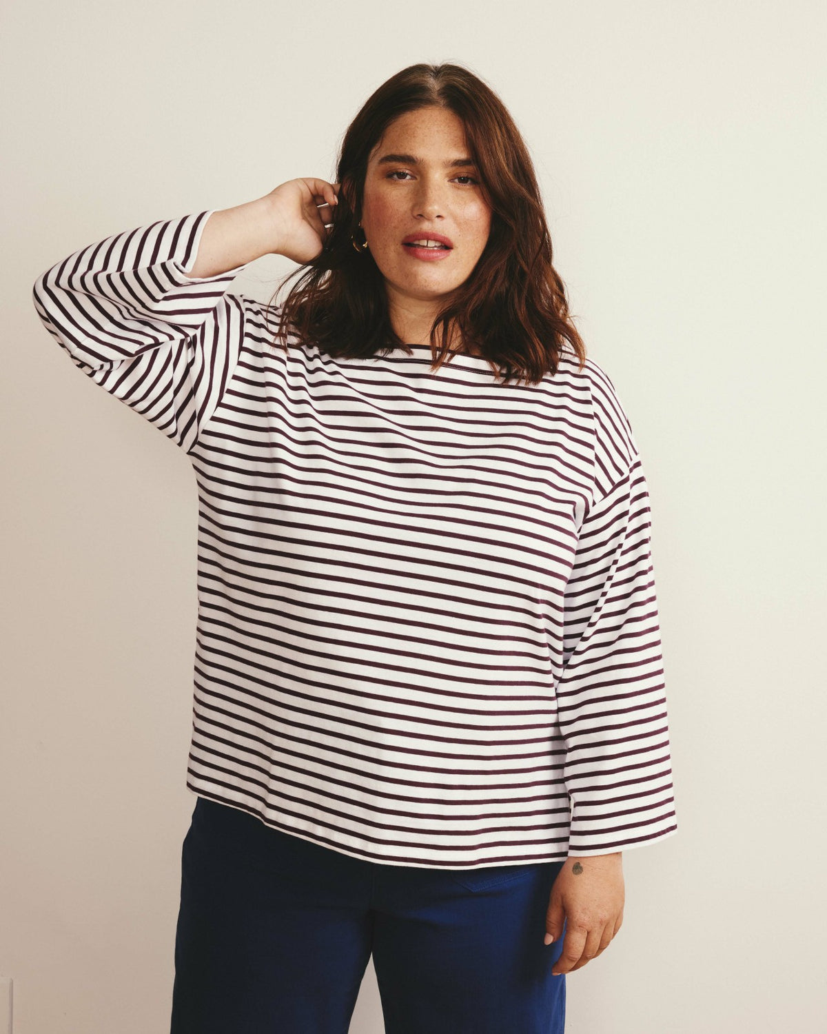 Montauk Breton Stripe Bell Sleeve Top - White/Gamay Stripe | Universal Standard