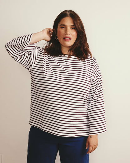 Montauk Breton Stripe Bell Sleeve Top - White/Gamay Stripe | Universal Standard