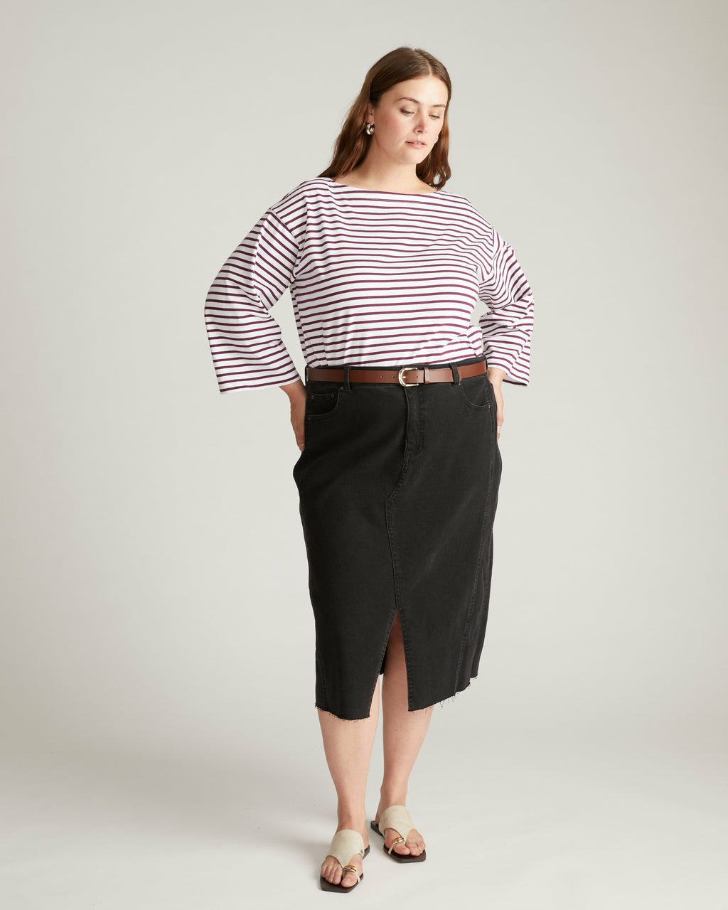 Montauk Breton Stripe Bell Sleeve Top - White/Gamay Stripe | Universal Standard