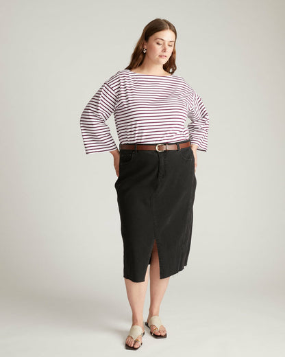 Montauk Breton Stripe Bell Sleeve Top - White/Gamay Stripe | Universal Standard