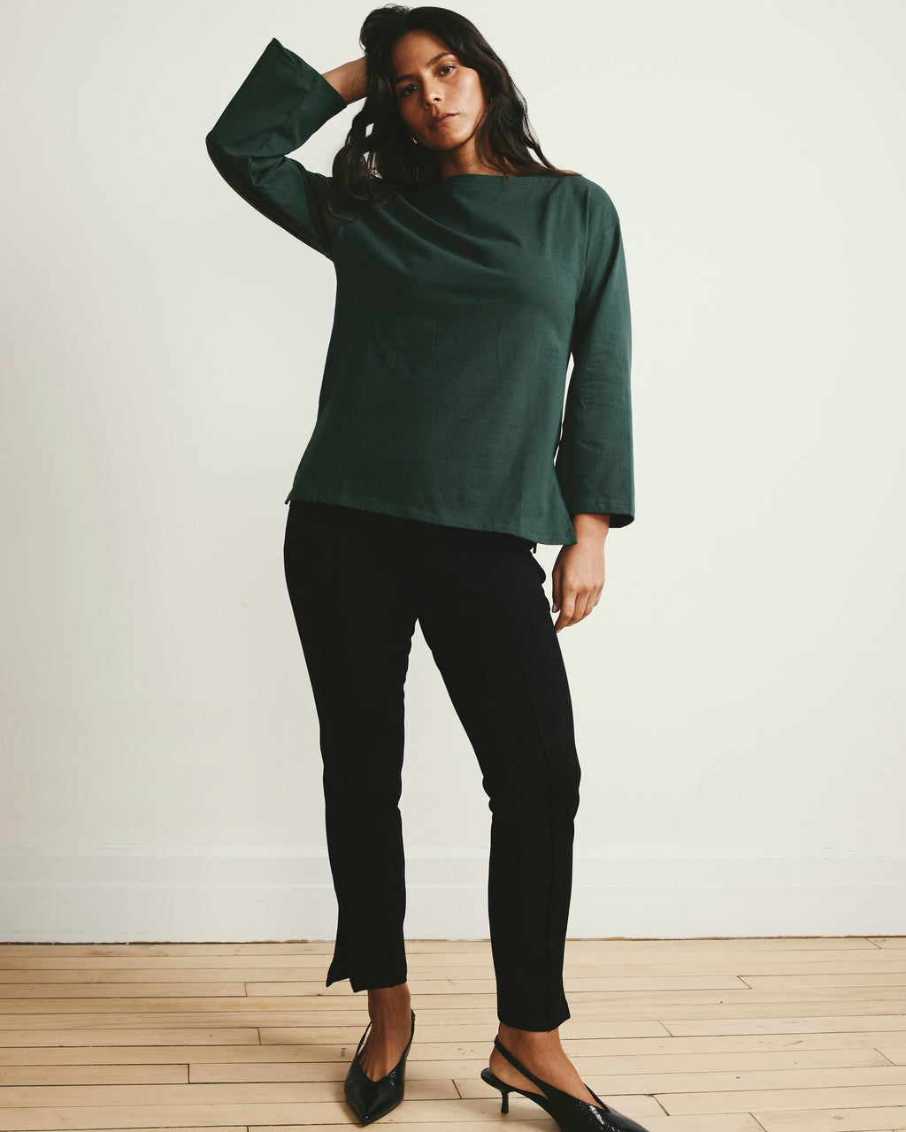 Montauk Breton Stripe Bell Sleeve Top - Solid Conifer | Universal Standard