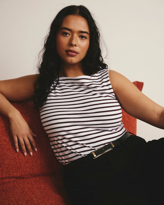 Noyack Breton Stripe Boatneck Tank - White/Gamay Stripe | Universal Standard