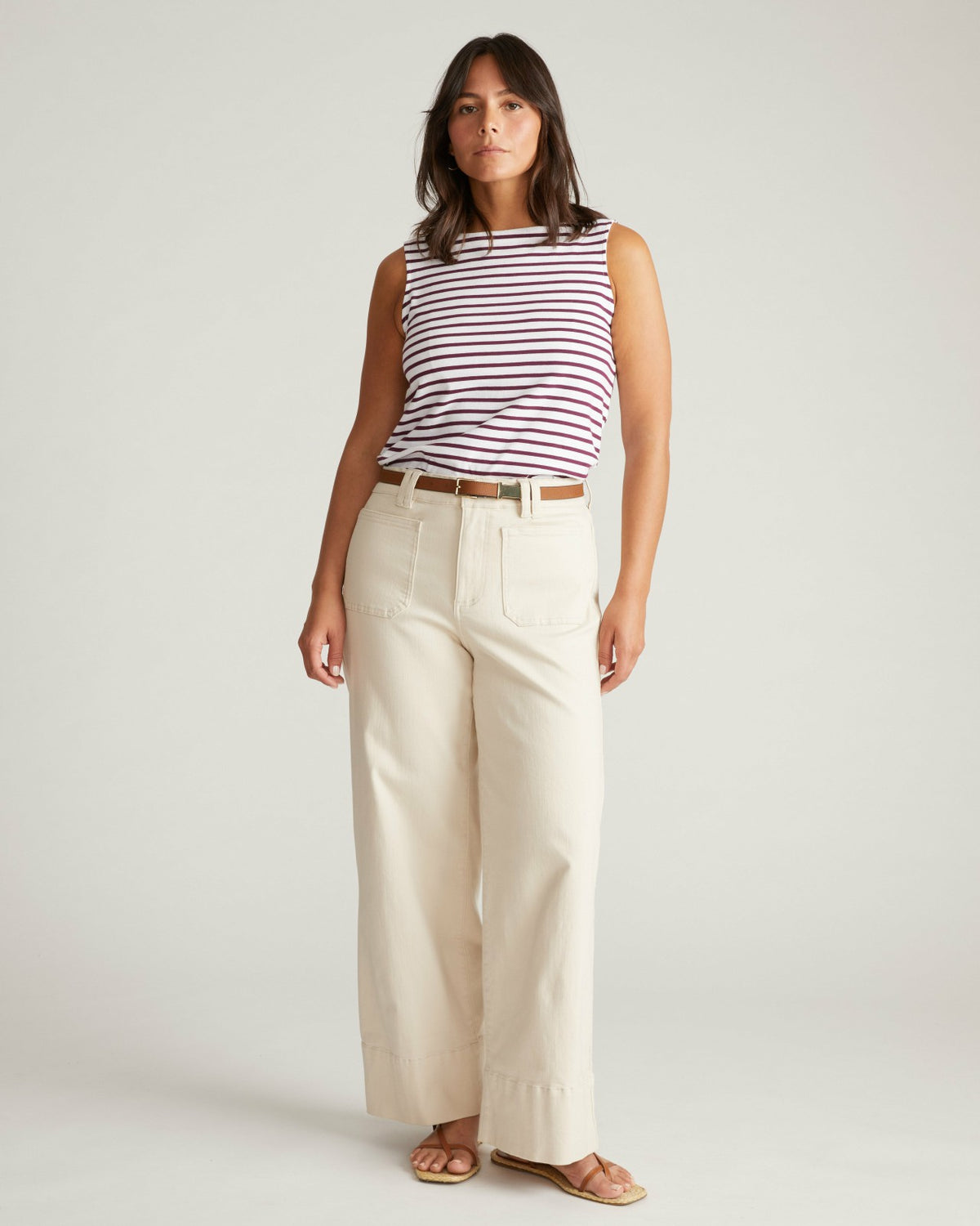 Noyack Breton Stripe Boatneck Tank - White/Gamay Stripe | Universal Standard