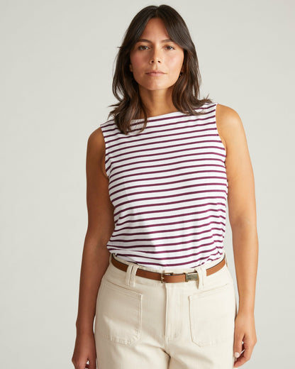 Noyack Breton Stripe Boatneck Tank - White/Gamay Stripe | Universal Standard
