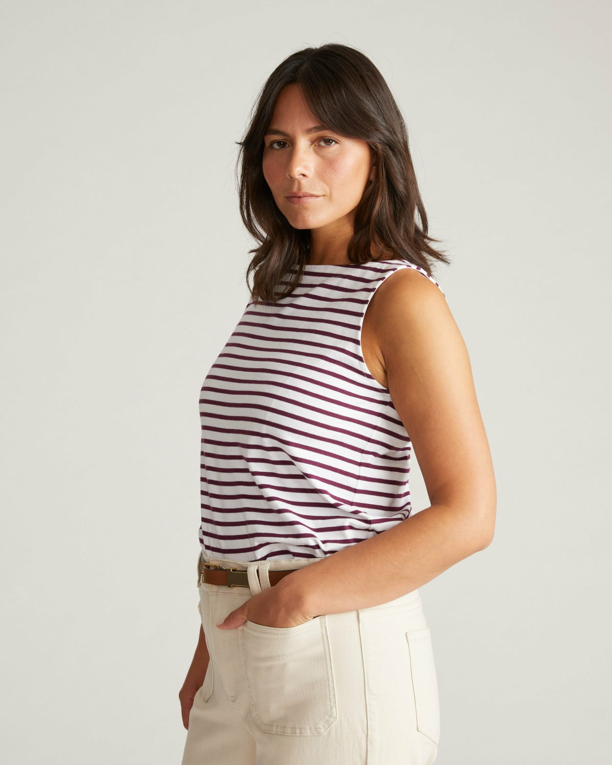 Noyack Breton Stripe Boatneck Tank - White/Gamay Stripe | Universal Standard