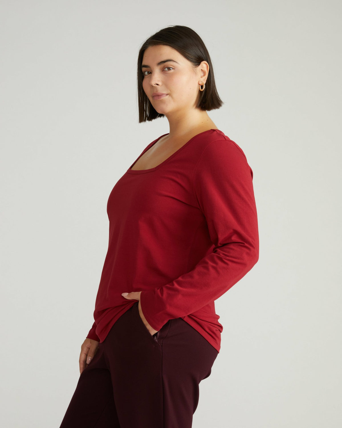 Long Sleeve Square Neck Tee - Garnet | Universal Standard