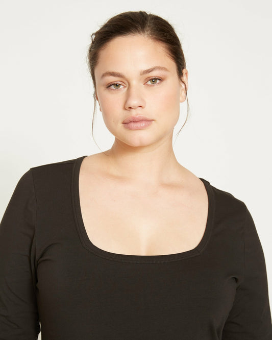 Long Sleeve Square Neck Tee - Black | Universal Standard