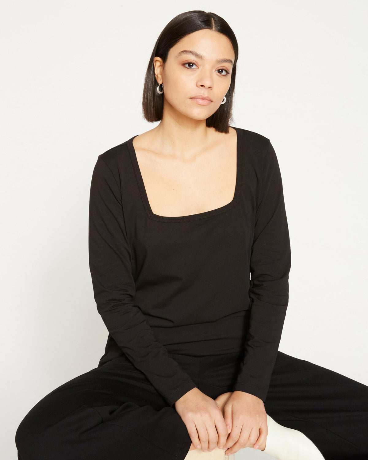 Long Sleeve Square Neck Tee - Black | Universal Standard