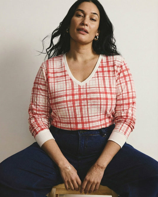 Long Sleeve V Rex - Red Plaid Print | Universal Standard