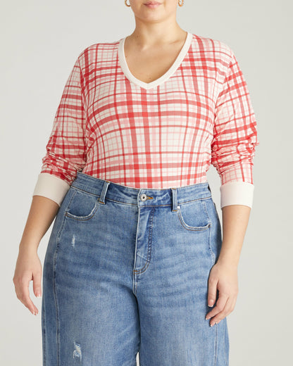 Long Sleeve V Rex - Red Plaid Print | Universal Standard