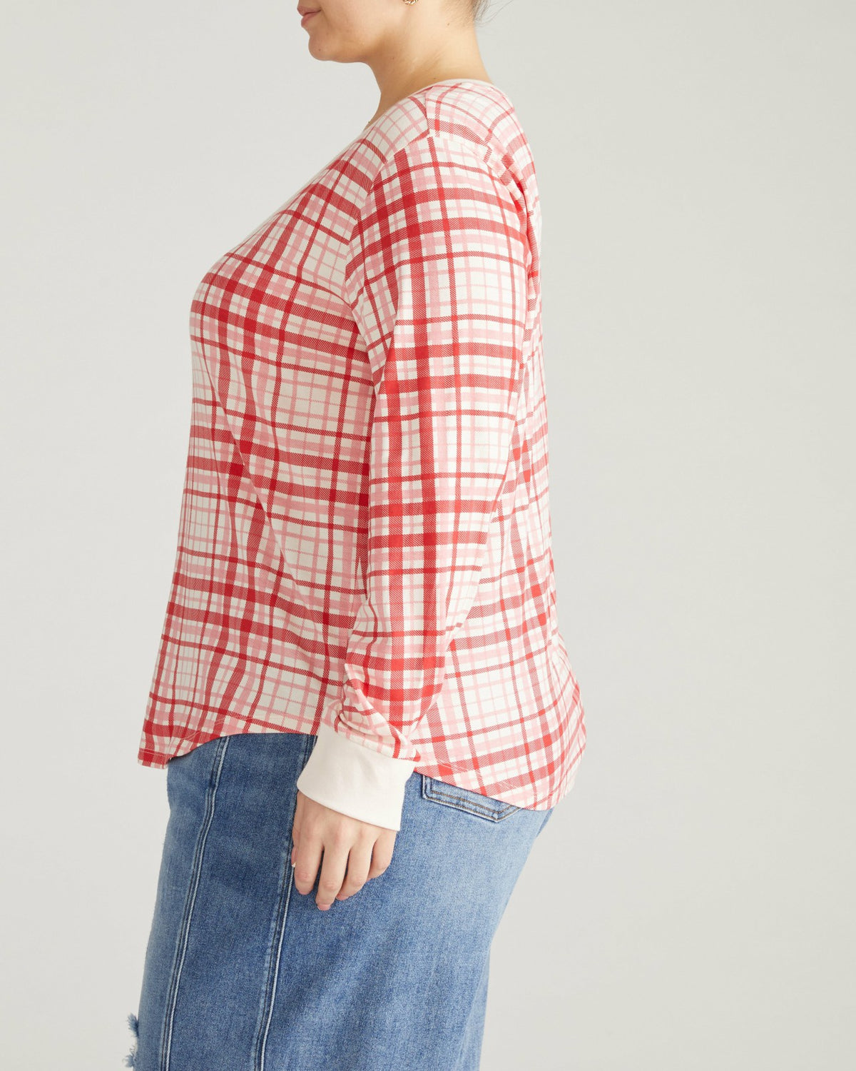 Long Sleeve V Rex - Red Plaid Print | Universal Standard