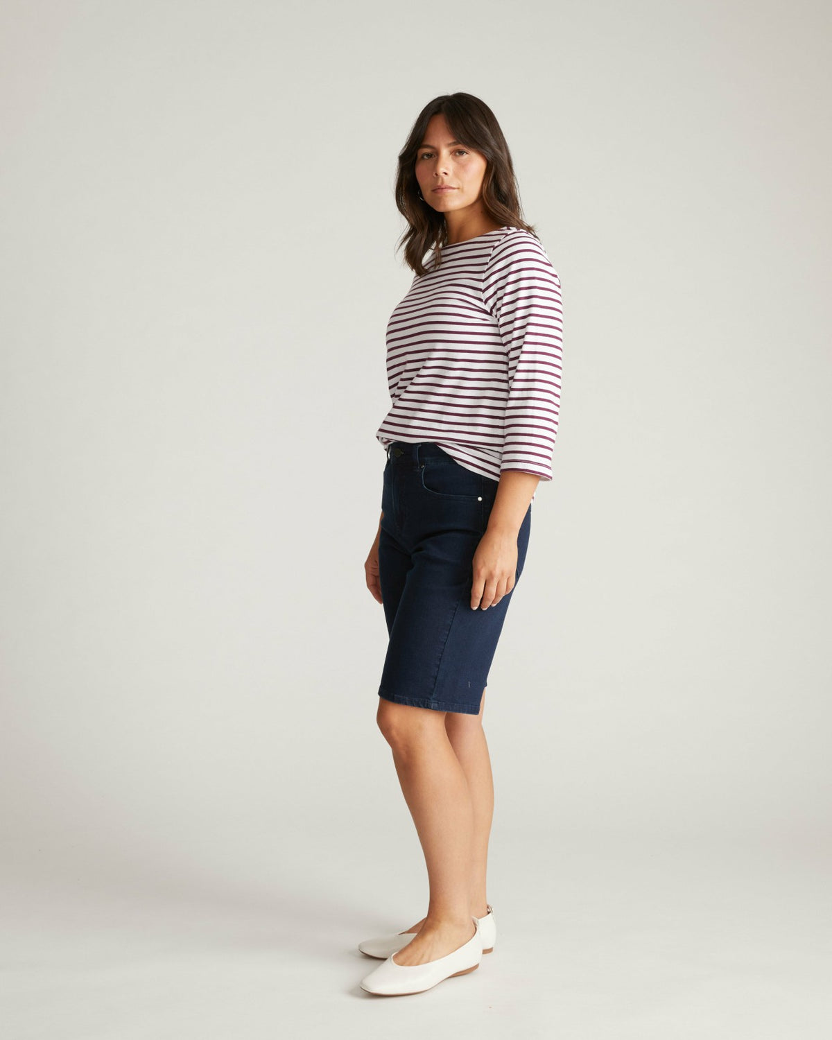 Belle Breton Stripe Jersey Tee - White/Gamay Stripe | Universal Standard