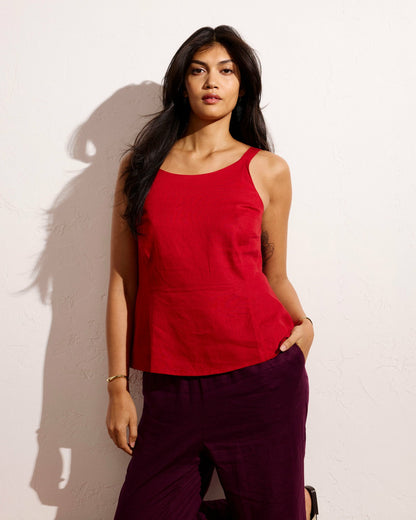 Kuki Sleeveless Linen Blend Top - Ruby Red | Universal Standard