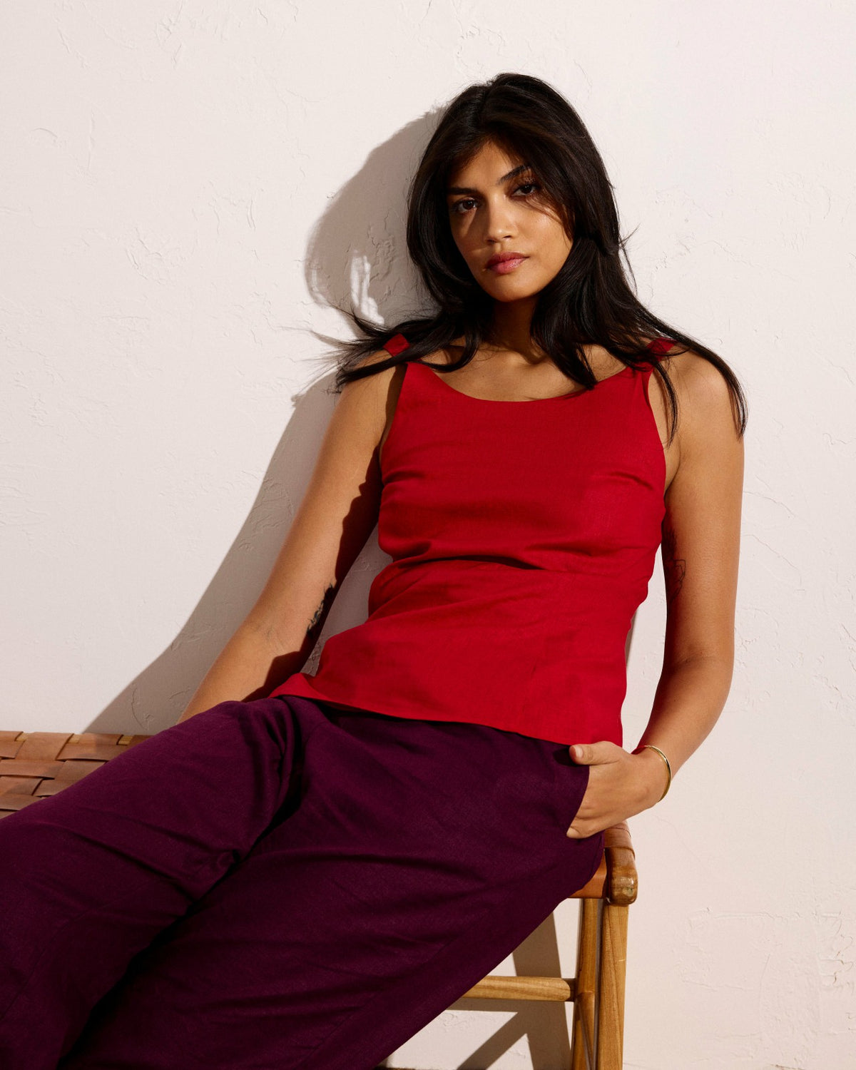 Kuki Sleeveless Linen Blend Top - Ruby Red | Universal Standard