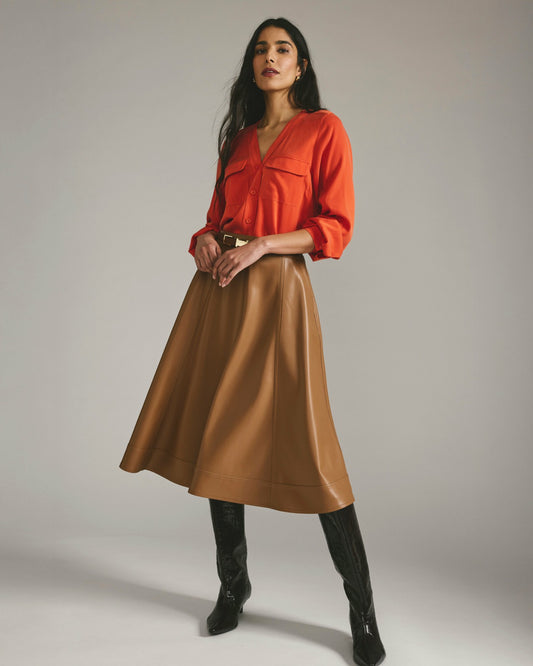 Cooling Stretch Cupro Button-Down Blouse - Orange Flame | Universal Standard