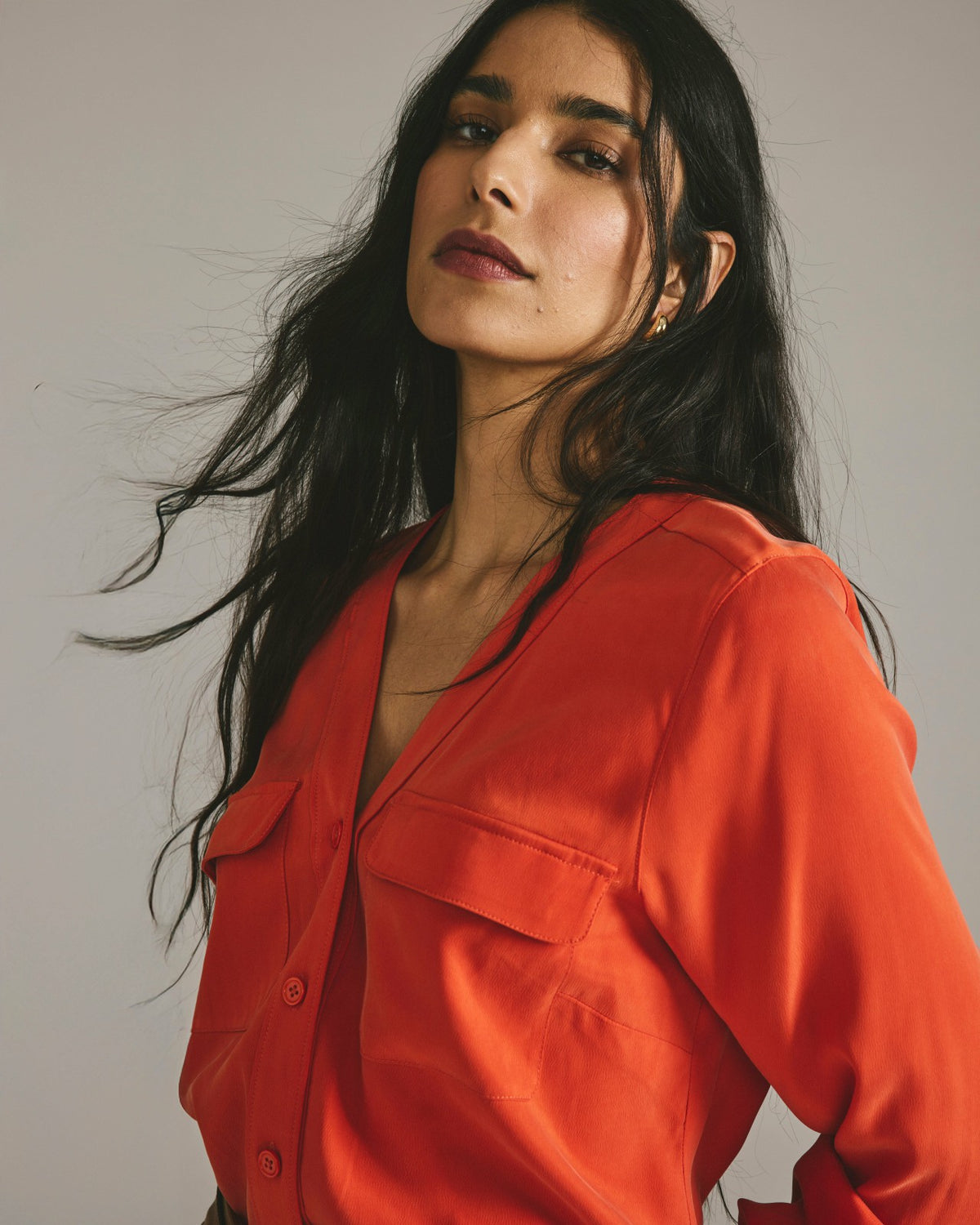 Cooling Stretch Cupro Button-Down Blouse - Orange Flame | Universal Standard