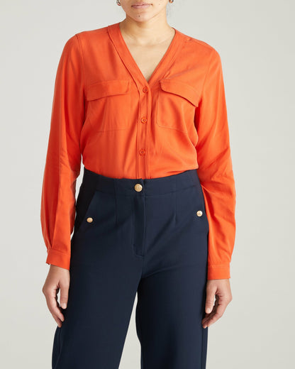 Cooling Stretch Cupro Button-Down Blouse - Orange Flame | Universal Standard