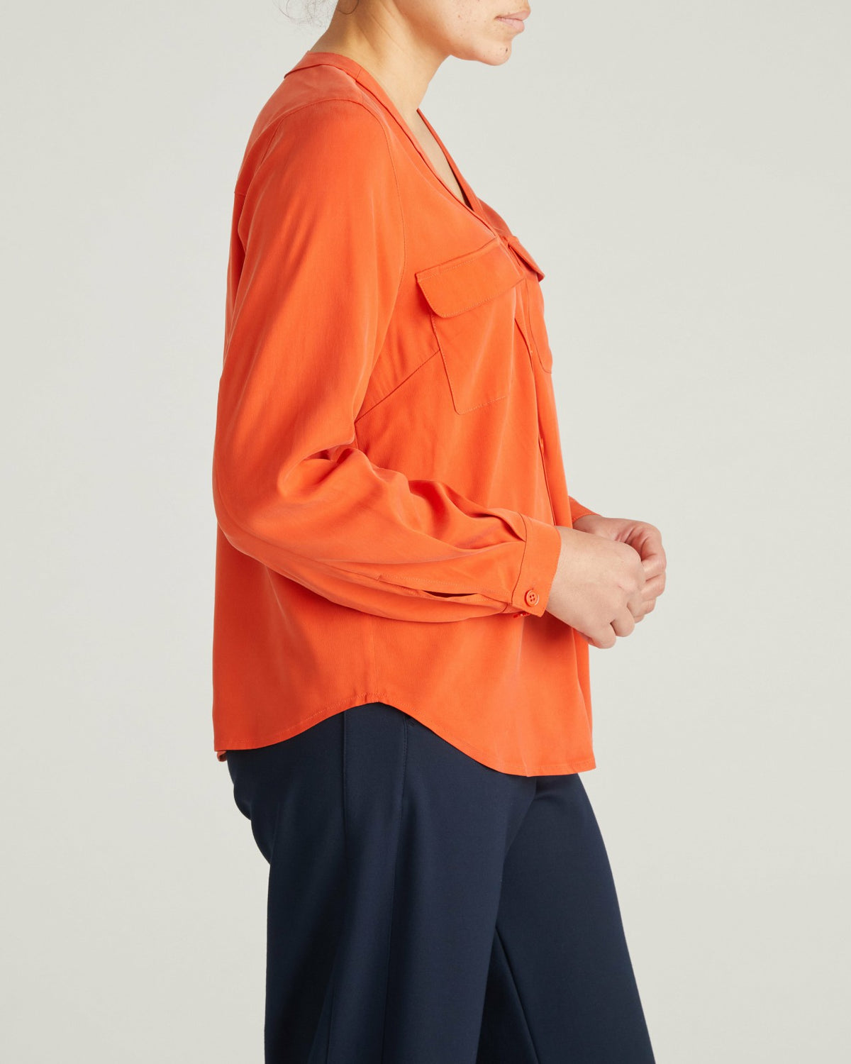 Cooling Stretch Cupro Button-Down Blouse - Orange Flame | Universal Standard